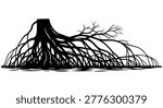 black silhouette of mangrove tree roots in water