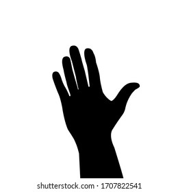 A black silhouette of a man's hand, palm up, fingers outstretched. Simple, basic illustration on a white isolated background.