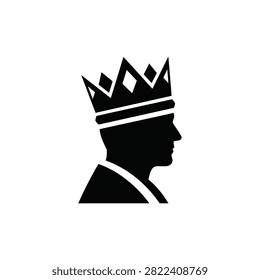 A black silhouette of a man's head and shoulders wearing a royal crown, viewed in profile.