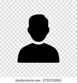 Uma silhueta preta da parte superior do corpo de um homem em um fundo xadrez transparente, representação simples e icônica
