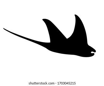 Black silhouette manta ray underwater giant animal with wings simple character design flat vector illustration isolated on white background