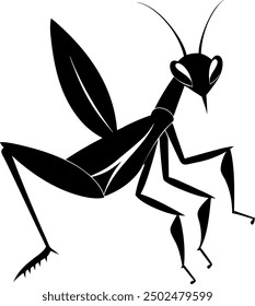 Black Silhouette mantis animal, solid white color background