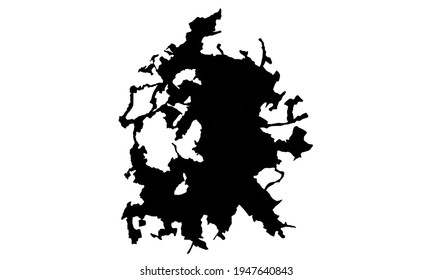 black silhouette of a map of Austin in Texas on a white background