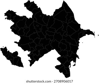 A black silhouette map of Azerbaijan with internal borders.