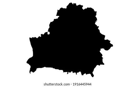 Black silhouette of map of Belarus in Eastern Europe on white background