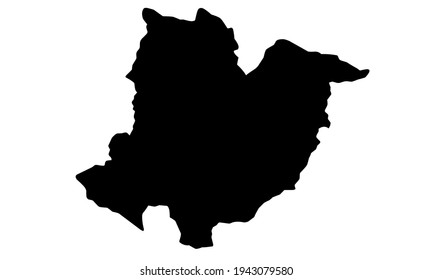 black silhouette of a map of Bomi County in Liberia on a white background
