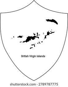 A black silhouette map of the British Virgin Islands is displayed within a shield outline, representing the territory.