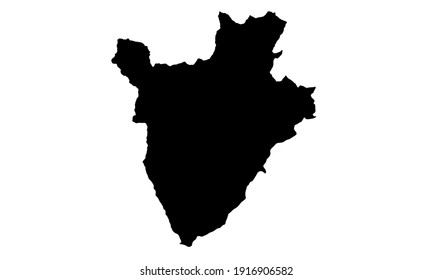 black silhouette of map of burundian country in Africa on white background