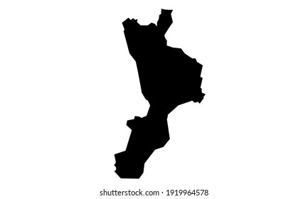 Black silhouette of a map of Calabria in Southern Italy,on a white background