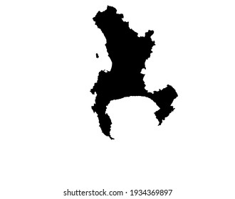 black silhouette of a map of Cape Town in South Africa on a white background