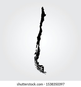 Black silhouette of the Map of Chile on the white background