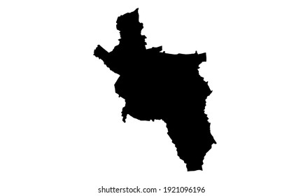 black silhouette of a map of the city of Aachen in germany on a white background