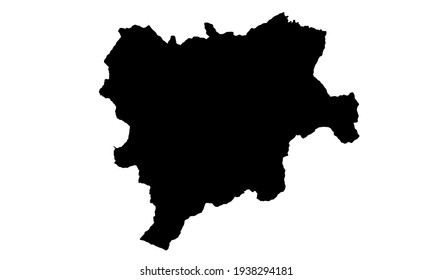 schwarze Silhouette einer Karte der Stadt Albacete in Südspanien auf weißem Hintergrund