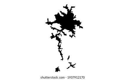Black silhouette of a map of the city of Arezzo in Toscana, Italy on a white background