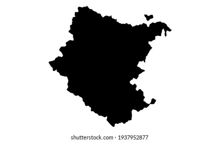 Black silhouette of a map of the city of Arezzo in Toscana, Italy on a white background