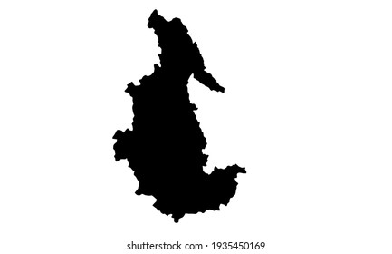 black silhouette of a map of the city of Ayacucho in Peru on a white background