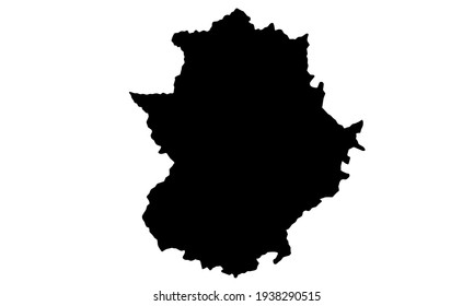 black silhouette of a map of the city of Badajoz in Spain on a white background