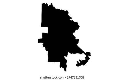 black silhouette of a map of the city of Beaumont in Texas on a white background