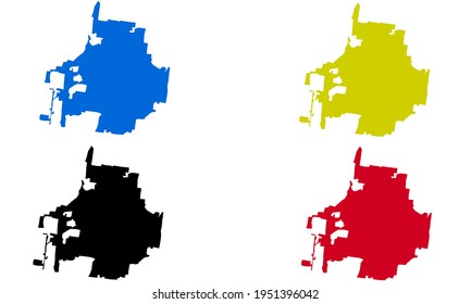 black silhouette of a map of the city of Bloomington in Indiana USA on a white background