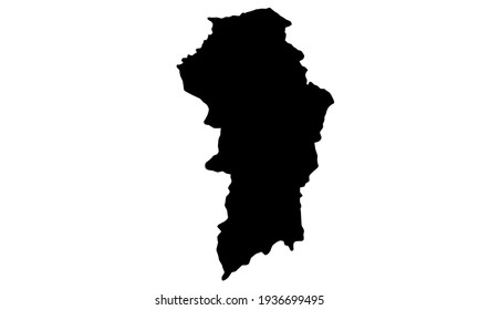 Black silhouette of map of the city of Brokopondo in Suriname on a white background