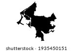 black silhouette of a map of the city of Cartagena de Indias in northern Colombia on a white background