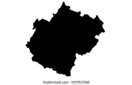 black silhouette of a map of the city of Cesena in northern italy on a white background