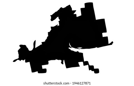 Black silhouette of a map of the city of Cody in Wyoming, USA on a white background