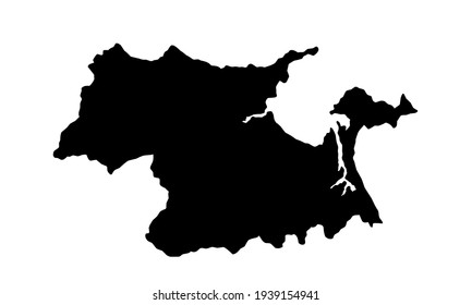 black silhouette of a map of the city of da Nang in eastern Vietnam on a white background