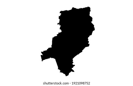 black silhouette of a map of the city of Darmstadt in Germany on a white background