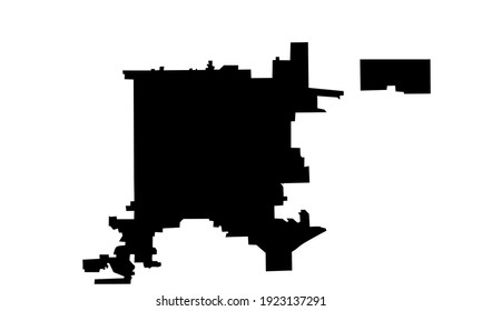 black silhouette of a map of the city of Denver in Colorado on a white background