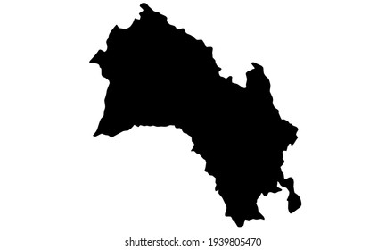 Black silhouette of a map of the city of Drammen in Buskerud, Norway on a white background