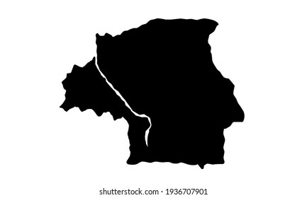 black silhouette of a map of the city of Eindhoven in the Netherlands on a white background
