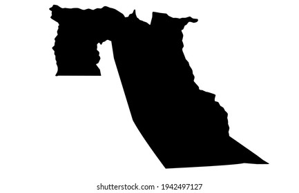 black silhouette of a map of the city of El Oued in Algeria on a white background