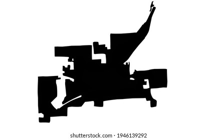 black silhouette of a map of the city of Elko in nevada of the United States on a white background