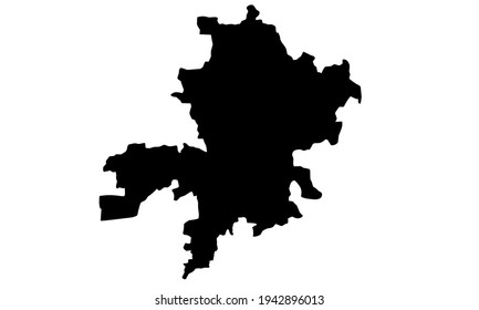 black silhouette of a map of the city of Fort Wayne in Indiana on a white background