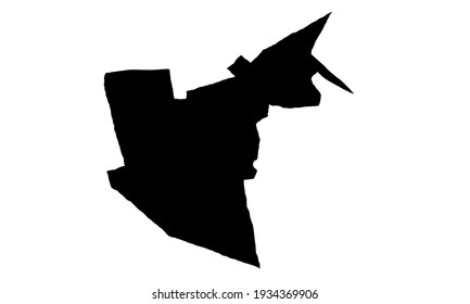 Black silhouette of map of the city of Grahamstown in South Africa on a white background