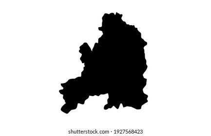 black silhouette of a map of the city of Guarda in Portugal on a white background