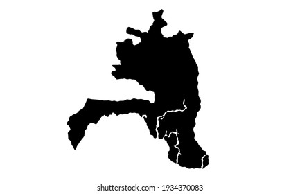 black silhouette of a map of the city of Guayaquil in Ecuador on a white background