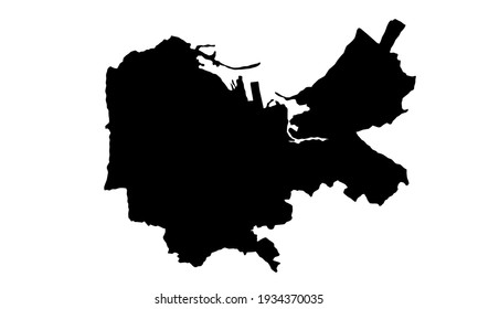 Black silhouette of a map of the city of Haifa in Israel on a white background