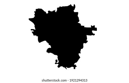 black silhouette of a map of the city of Halle an der Saale in central Germany on a white background