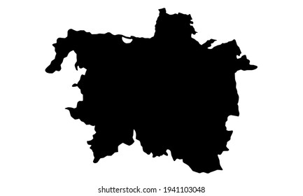 black silhouette of a map of the city of Hannover in Germany on a white background