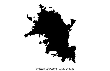 Black silhouette of a map of the city of Hermosillo in northern Mexico on a white background