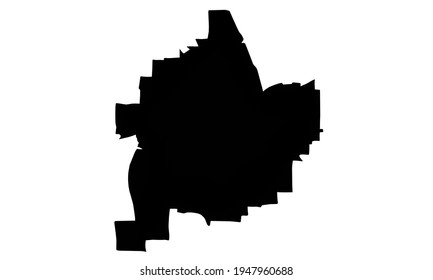 Black silhouette of a map of the city of Huntington in Indiana on a white background