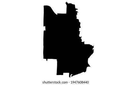 black silhouette of a map of the city of Irving in Texas on a white background
Description