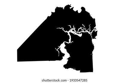 Black silhouette of a map of the city of Jacksonville in Florida, USA on a white background