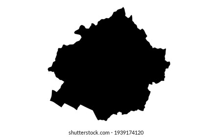 black silhouette of a map of the city of Kalisz in central Poland on a white background