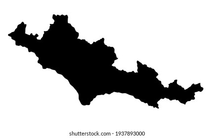 black silhouette of a map of the city of Latina in central Italy on a white background