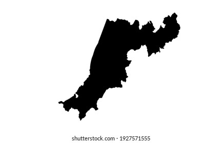  black silhouette of a map of the city of Leiria in western Portugal on a white background
