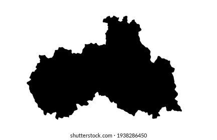 Silueta negra de un mapa de la ciudad de Liberec en el norte de la República Checa sobre un fondo blanco
