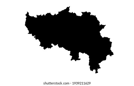 black silhouette of a map of the city of Liege in Belgium on a white background